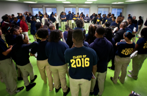 Morning circle session for 9th graders at Plymouth Education Center in Detroit