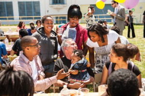 Teacher Robert Roth at a picnic celebrating the high school's gain in test scores. Photo by Winni Wintermeyer at Mother Jones