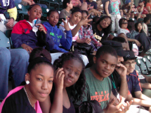 Students at a Detroit Tigers baseball game.